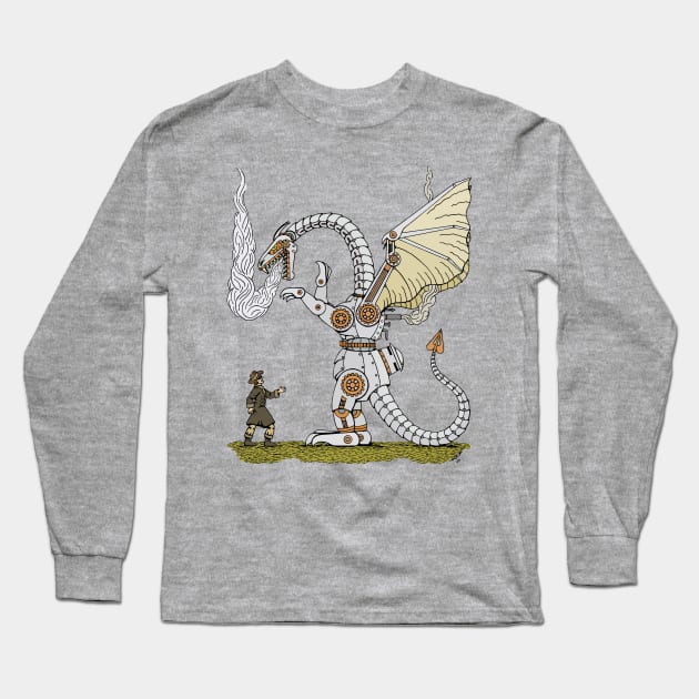 Mechanical Dragon Long Sleeve T-Shirt by AzureLionProductions